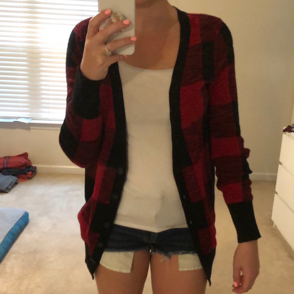 Black and red cardigan